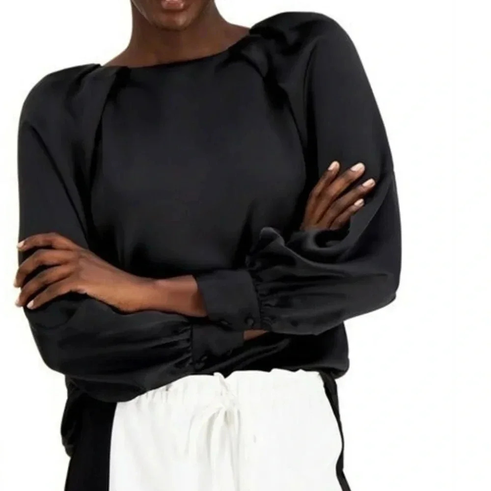 NWOT Alfani Deep Black Satin Blouse size XL